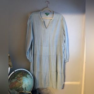 Long sleeve chambray tiered dress